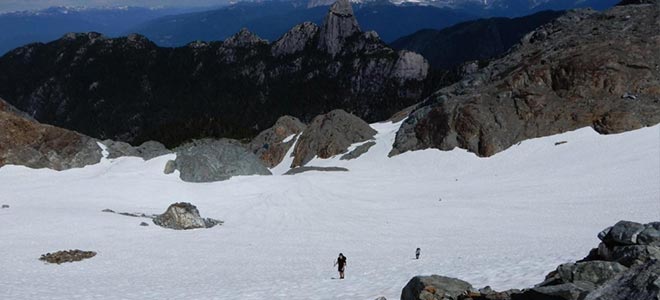 Gletscherqueerung mit Mount Habrich im Hintergrund