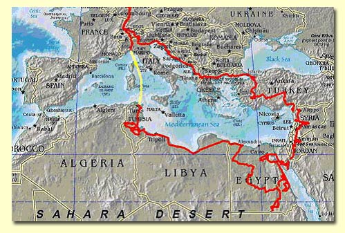 die Route durch Nordafrika und den nahen Osten