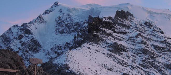 Erster Blick auf den Ortler von der Payerhtte aus