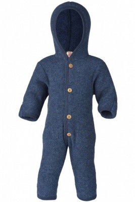 Engel Baby Overall mit Kapuze Wollfleece blau melange - Größe 74/80 575722